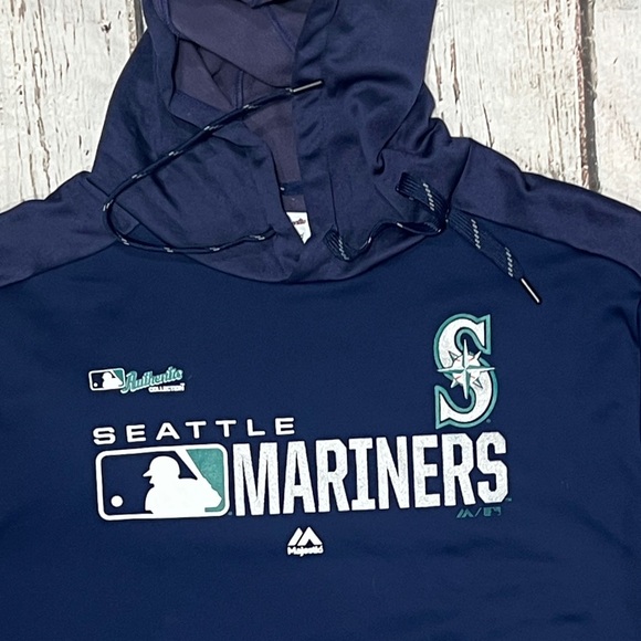 Seattle Mariners MLB Baseball Majestic Hoodie Pullover Mens Sweatshirt - Picture 3 of 4
